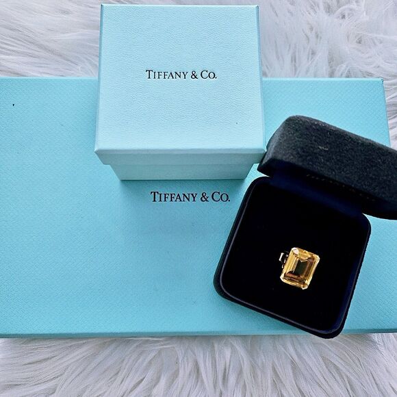RARE Vintage Tiffany & Co. 18.5 Carats Emeral Cut Citrine 14k Gold Cocktail Ring - Picture 16 of 16